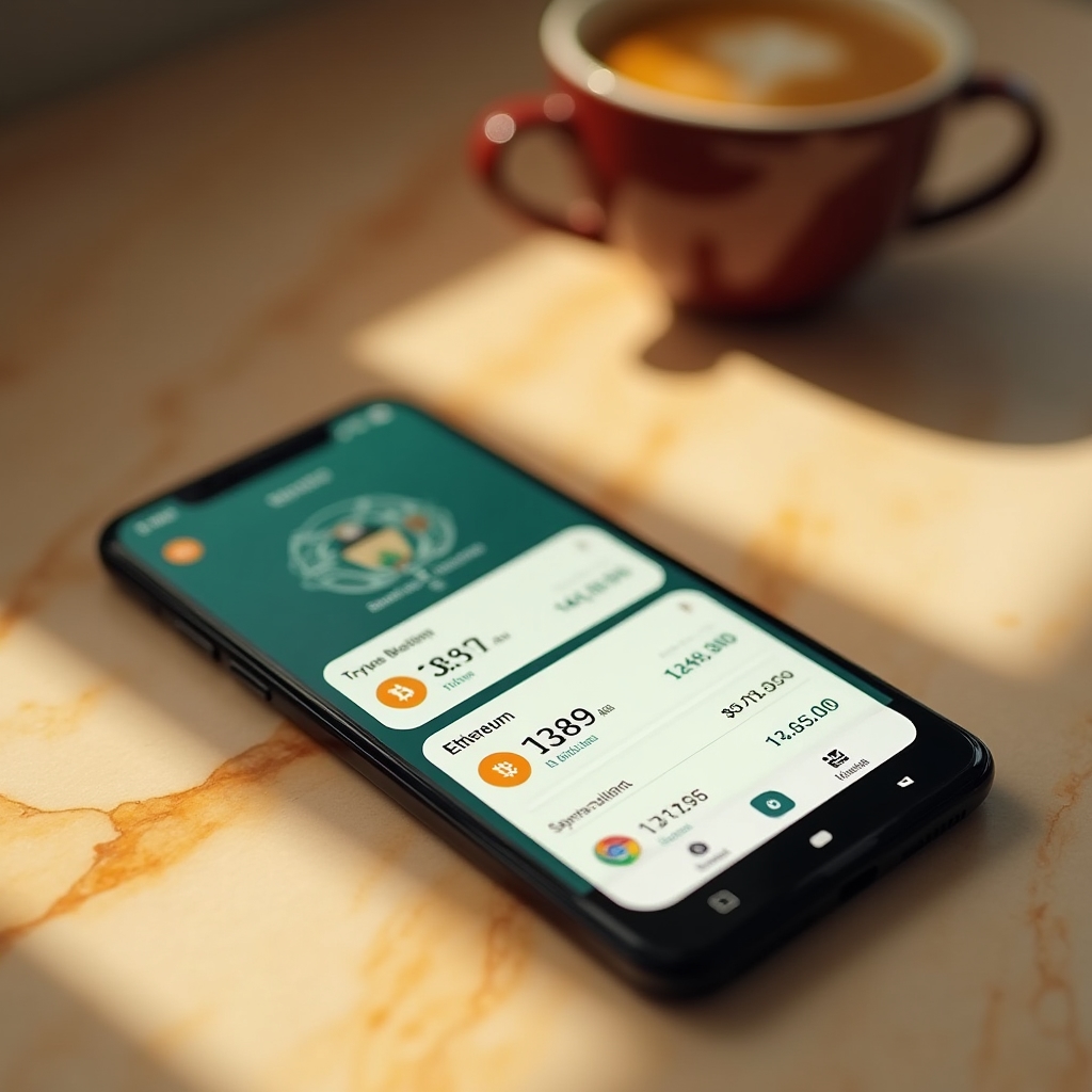 Mobile crypto wallet application showing Bitcoin balance and recent transaction history on smartphone screen