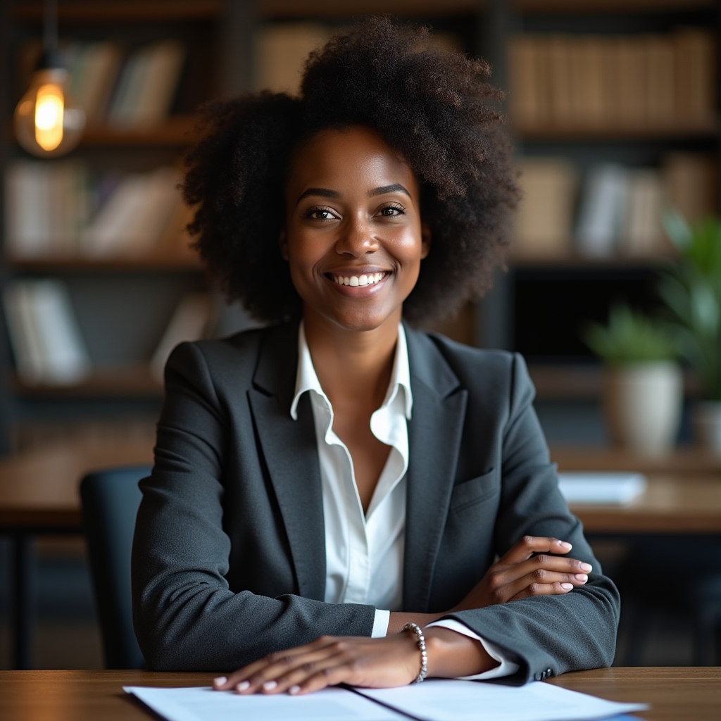 Compliance Officer of HarborMint, professional portrait in formal business attire at office desk